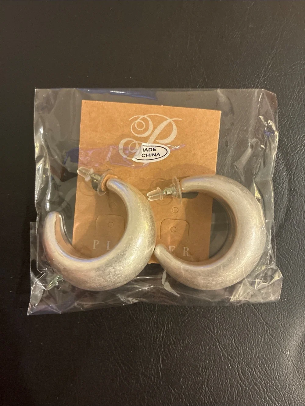 Plunder Design Brushed Silver Chunky Dome Hoop Earrings NWT